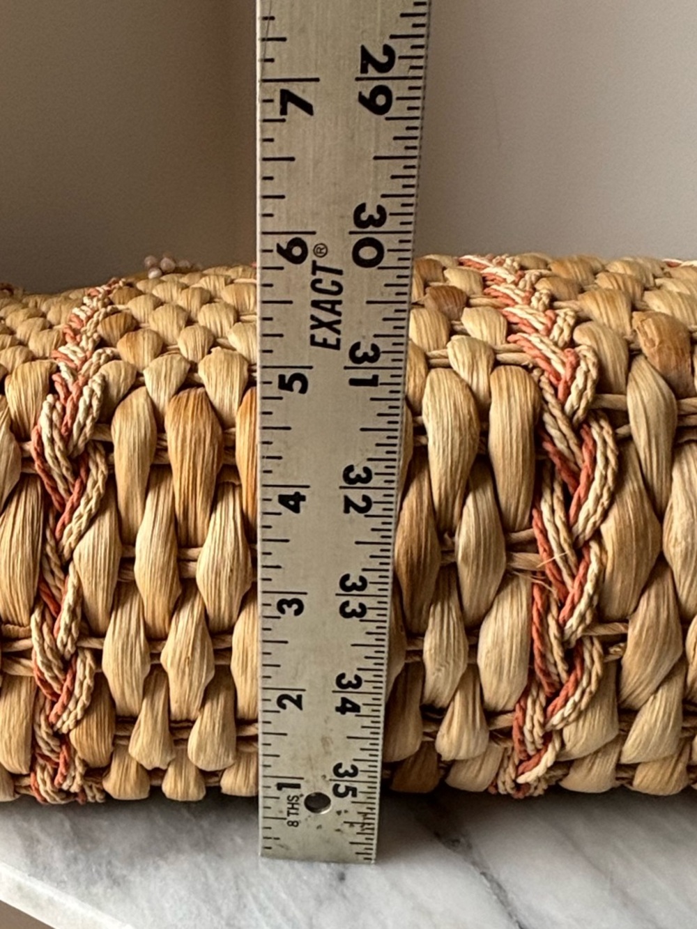 Vintage Straw Tote Handle Bag w Wicker Handles Top Zipper Beaded Handle Detail - Picture 14 of 16